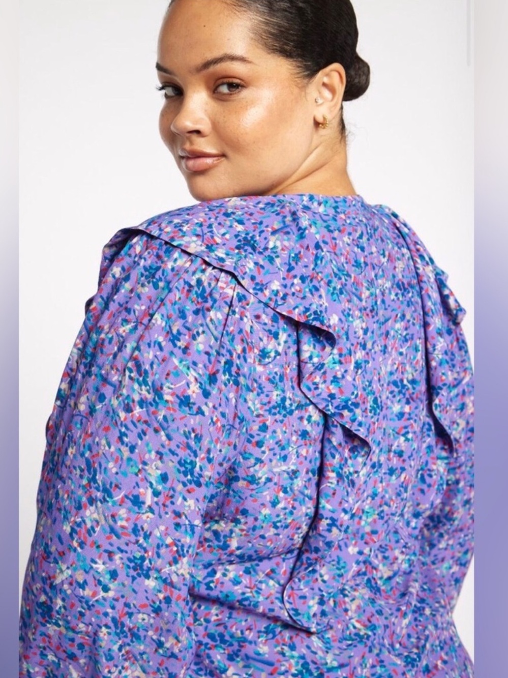 Joie Raquel B Long Sleeve Ruffle Floral Blouse Purple Size 2X NWOT